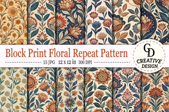 Download Block Print Floral Repeat Pattern - Print Collection
