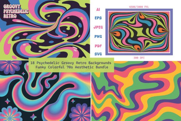 Download Groovy Psychedelic Retro Backgrounds - Premium Bundle