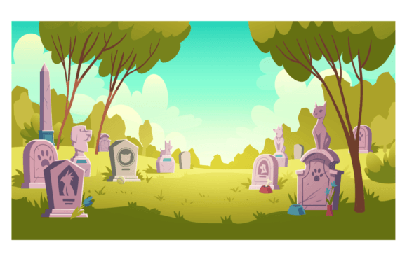 Download Pet Cemetery Day Landscape, a Tombstone with Footprint Inscription and Animal Monument - Print Collection